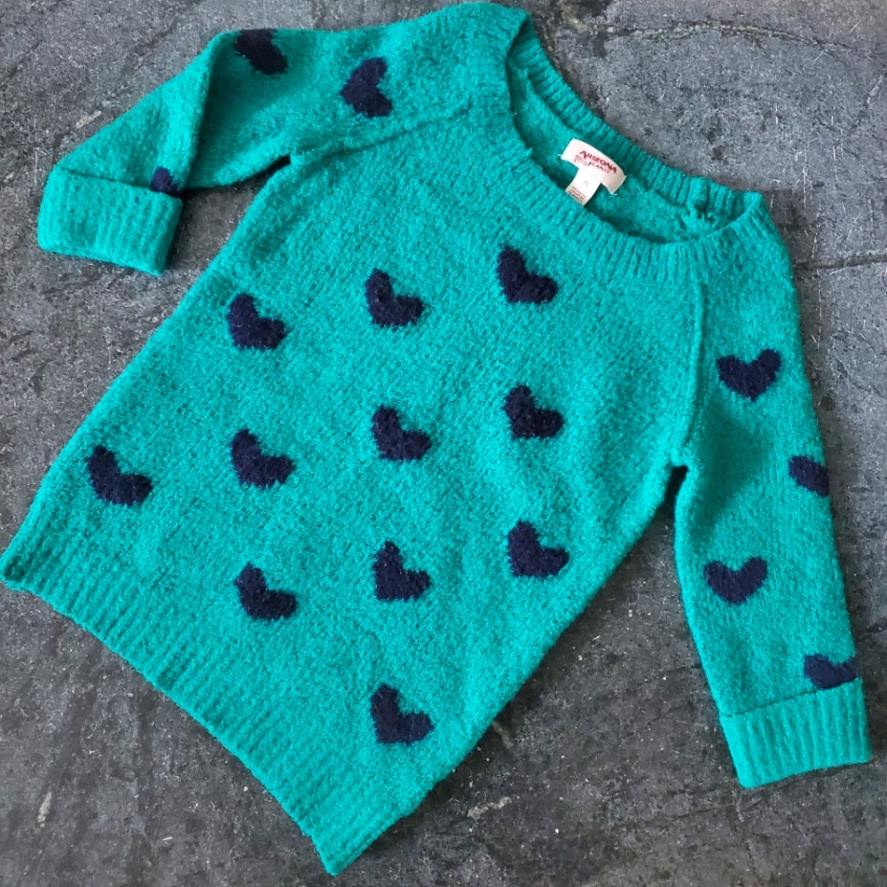 Y2K Arizona Jean Company Crop Sweater Fuzzy Acrylic Hearts XS Turquoise Teal 90s